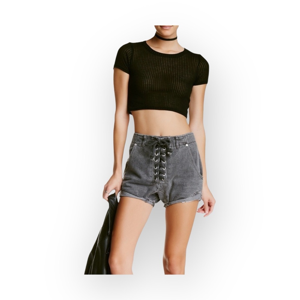 new One Teaspoon ♐︎ Superfreaks Lace Up Distressed Denim Shorts ♐︎ Phantom 24 - Picture 15 of 16